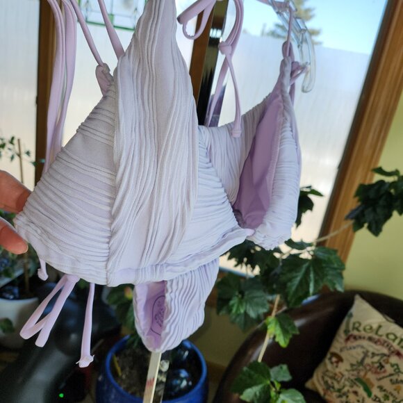 BRAND NEW! Shirred Ribbed Bikini Tie Bikini Set, Lilac Purple XL - Picture 6 of 12